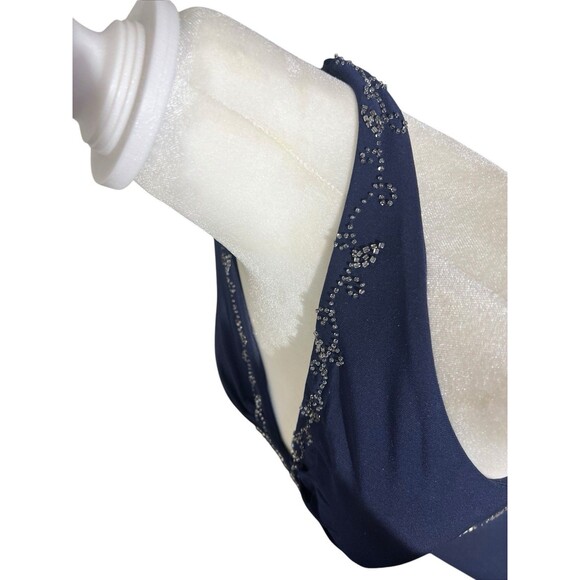 De Laru Navy Evening Long Dress Halter Beaded Baby Doll Sz 3/4 Y2K Style - Picture 11 of 16